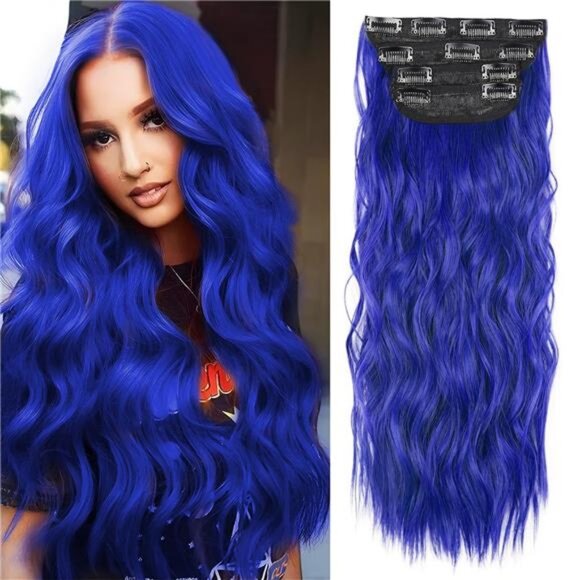 4PCS Clip in Hair Extensions, blue